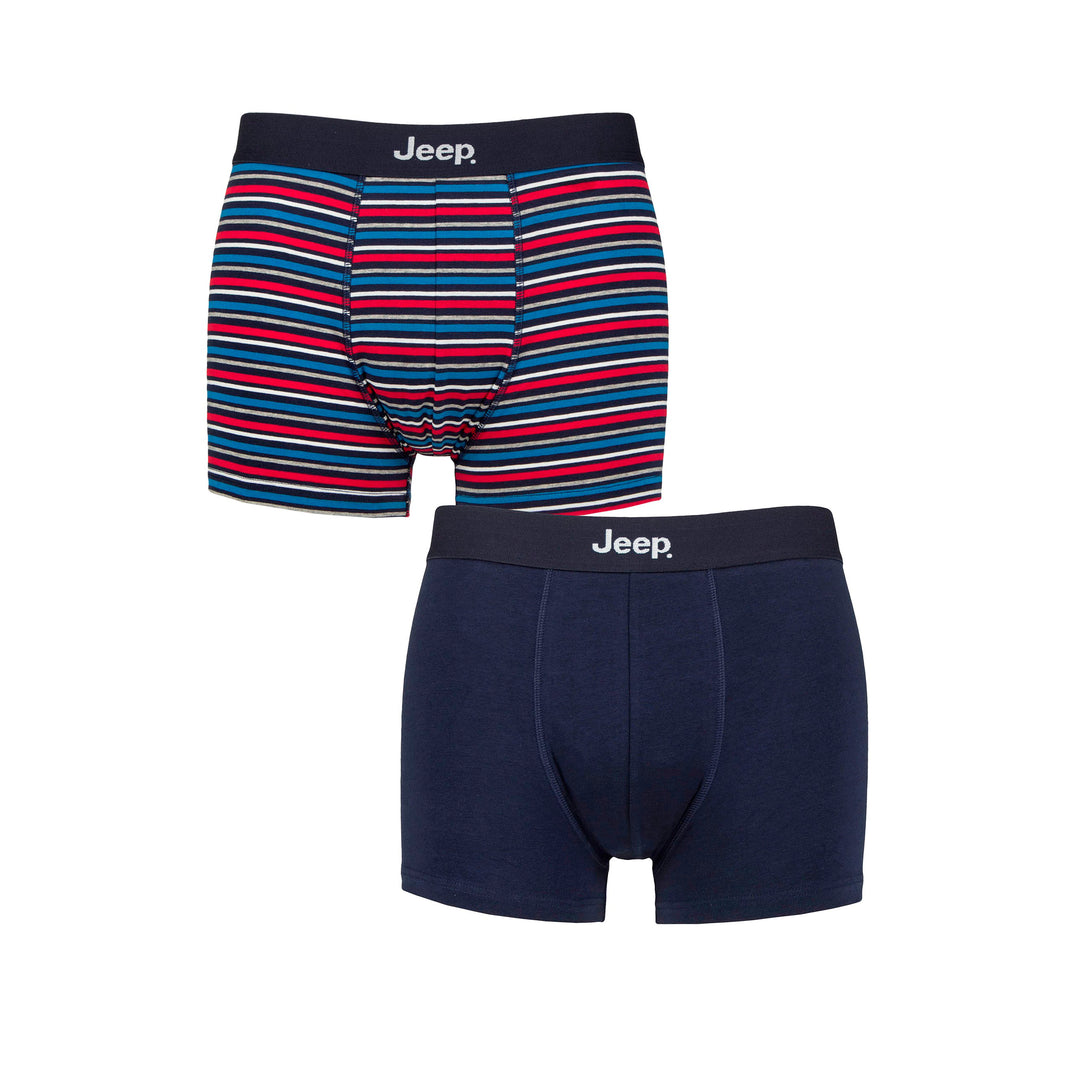 Men's 2 Pack Jeep Cotton Stripe And Plain Fitted Trunks