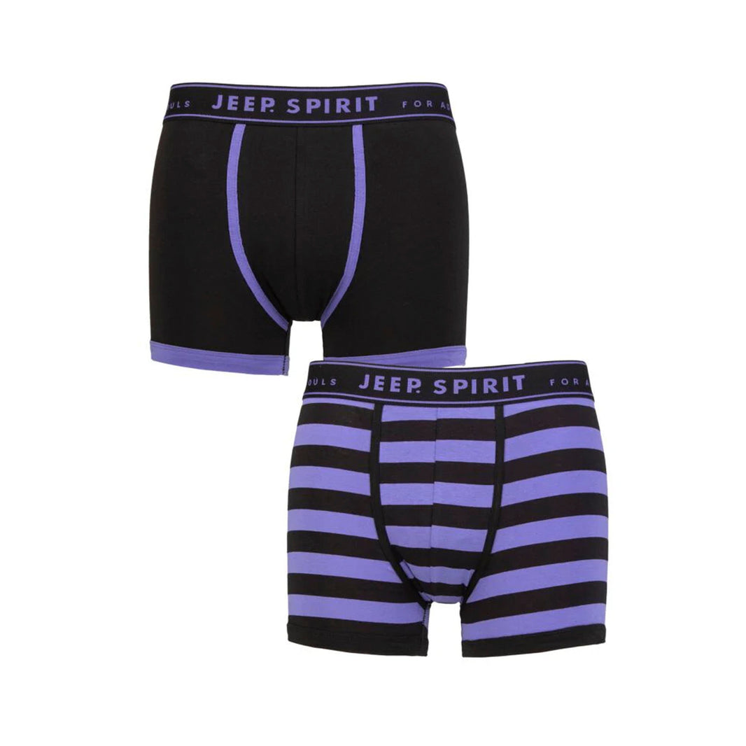Men's 2 Pack Jeep Spirit Cotton Stripe And Plain Fitted Trunks