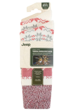 Ladies 2 Pair Jeep Fairisle Thermal Soft Top Boot Socks