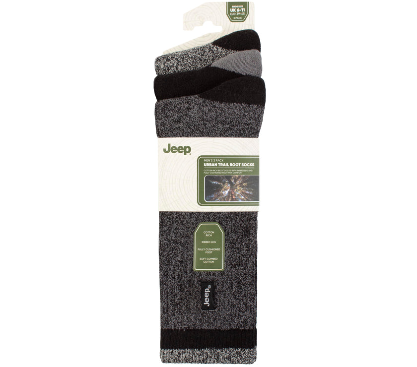 Mens 3 Pair Jeep Cotton Trail Boot Socks