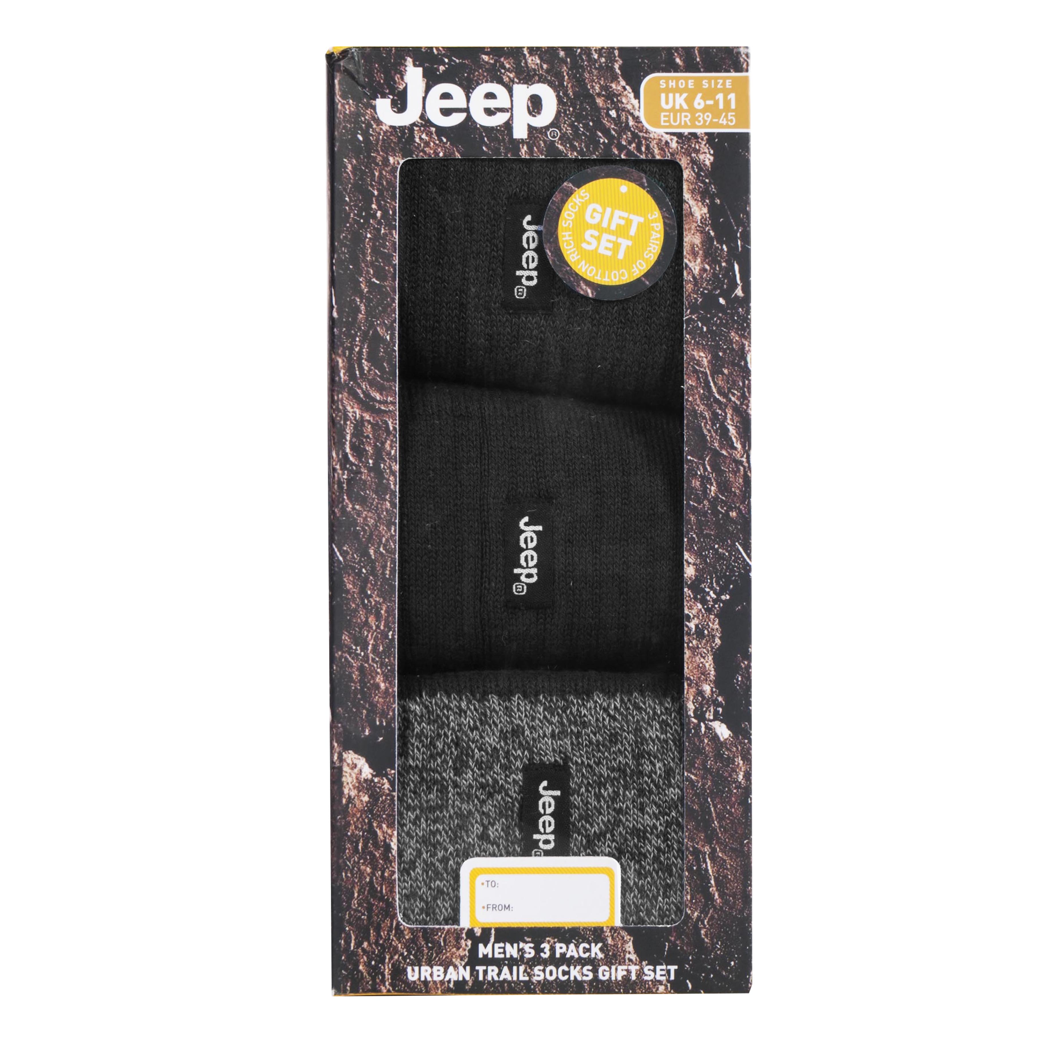 Men's 3 Pair Jeep Terrain Cotton Boot Socks Gift Box