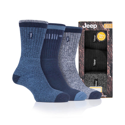 Men's 3 Pair Jeep Terrain Cotton Boot Socks Gift Box