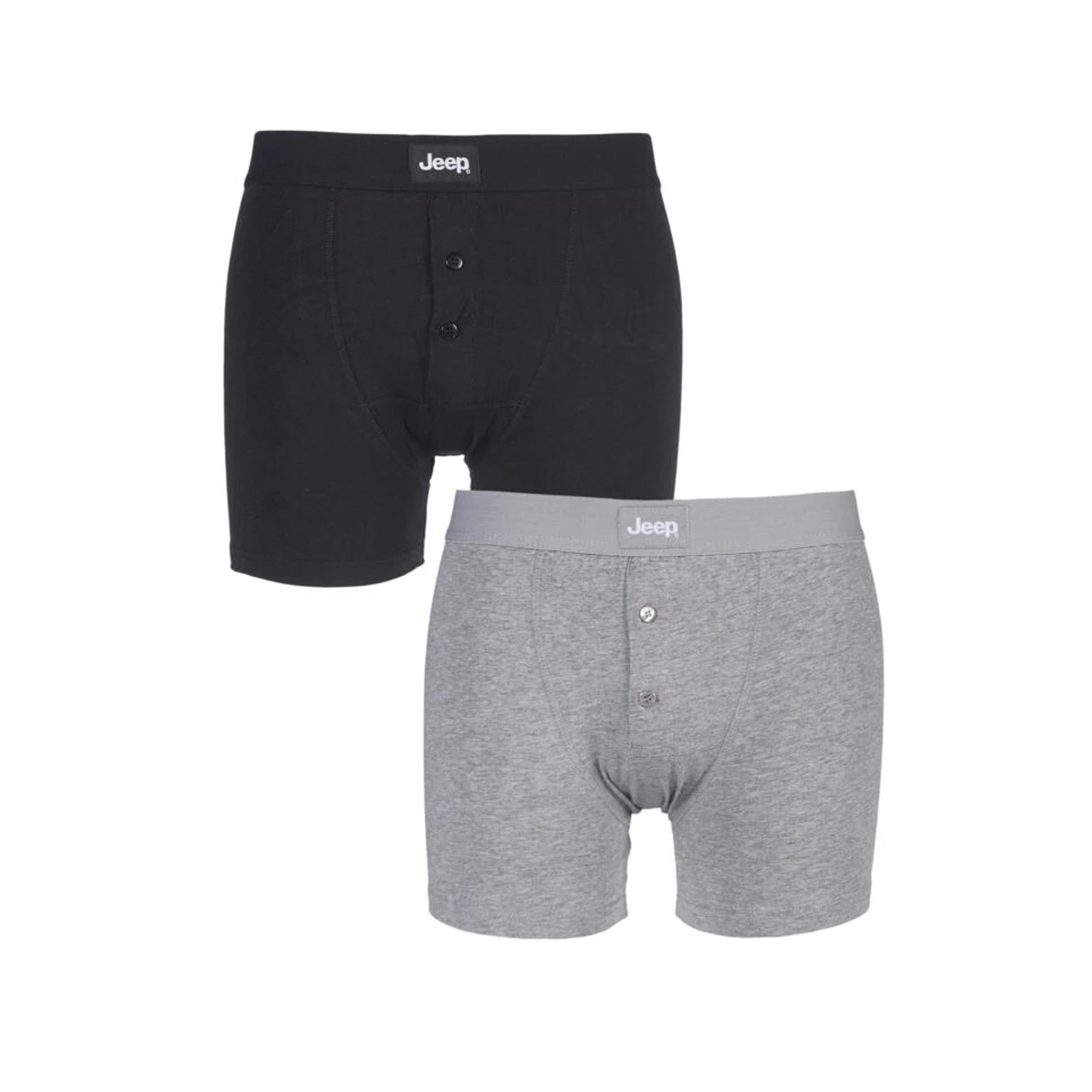 Men's 2 Pack Jeep Cotton Plain Button Front Boxer Shorts