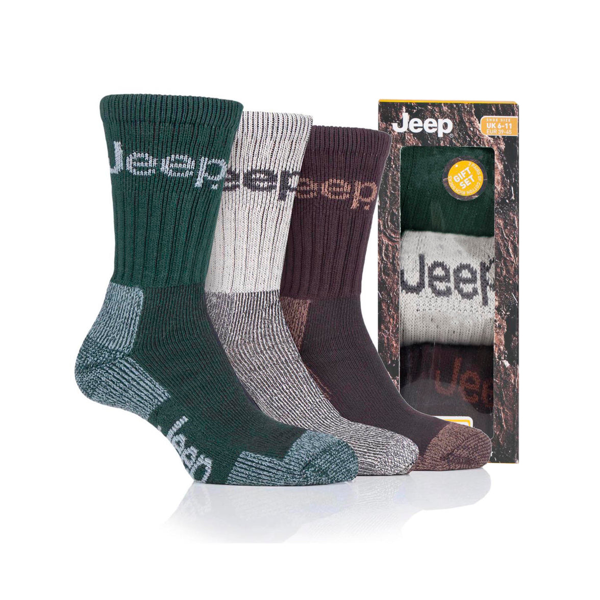 Men's 3 Pair Jeep Luxury Heavyweight Cotton Boot Socks Gift Box