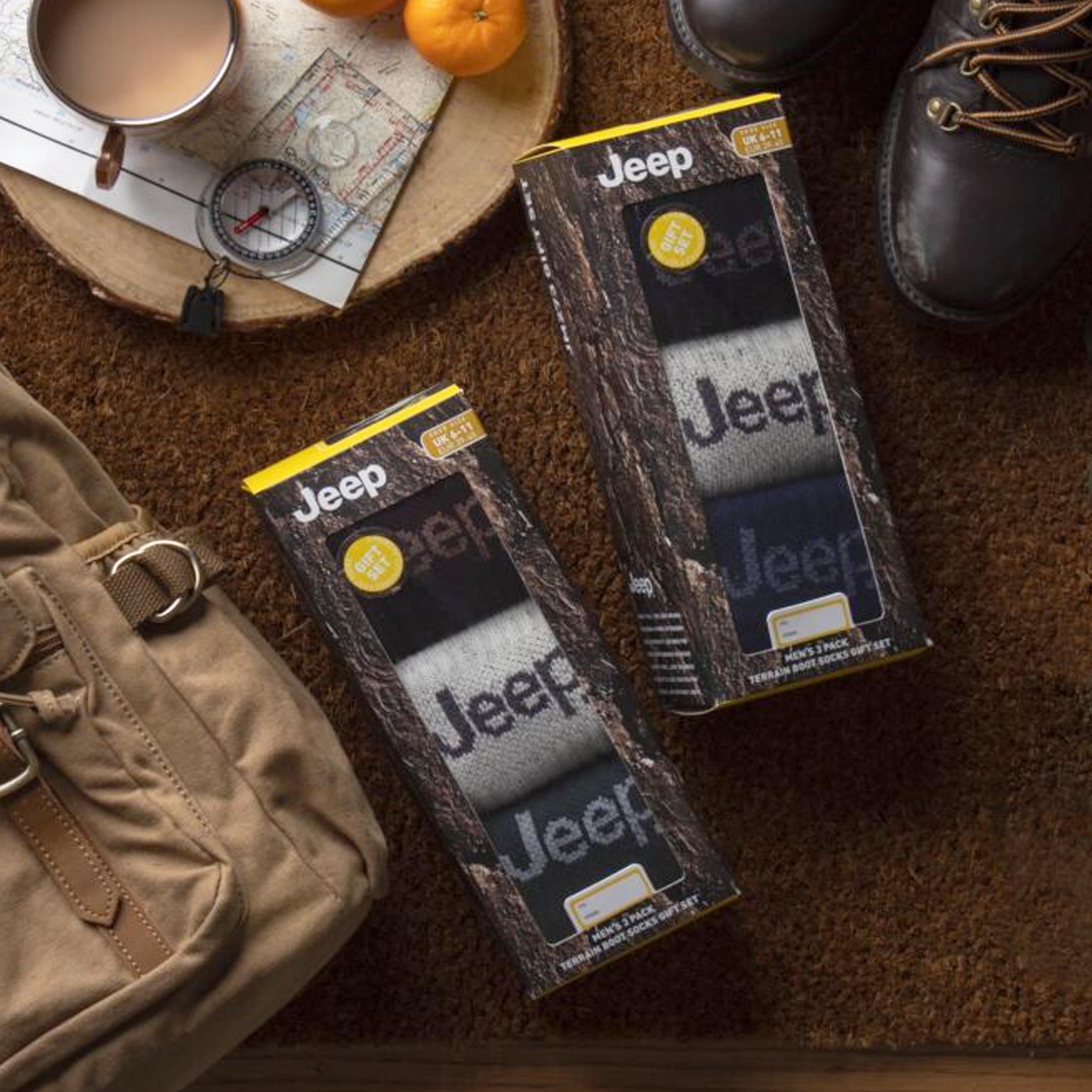 Men's 3 Pair Jeep Luxury Heavyweight Cotton Boot Socks Gift Box