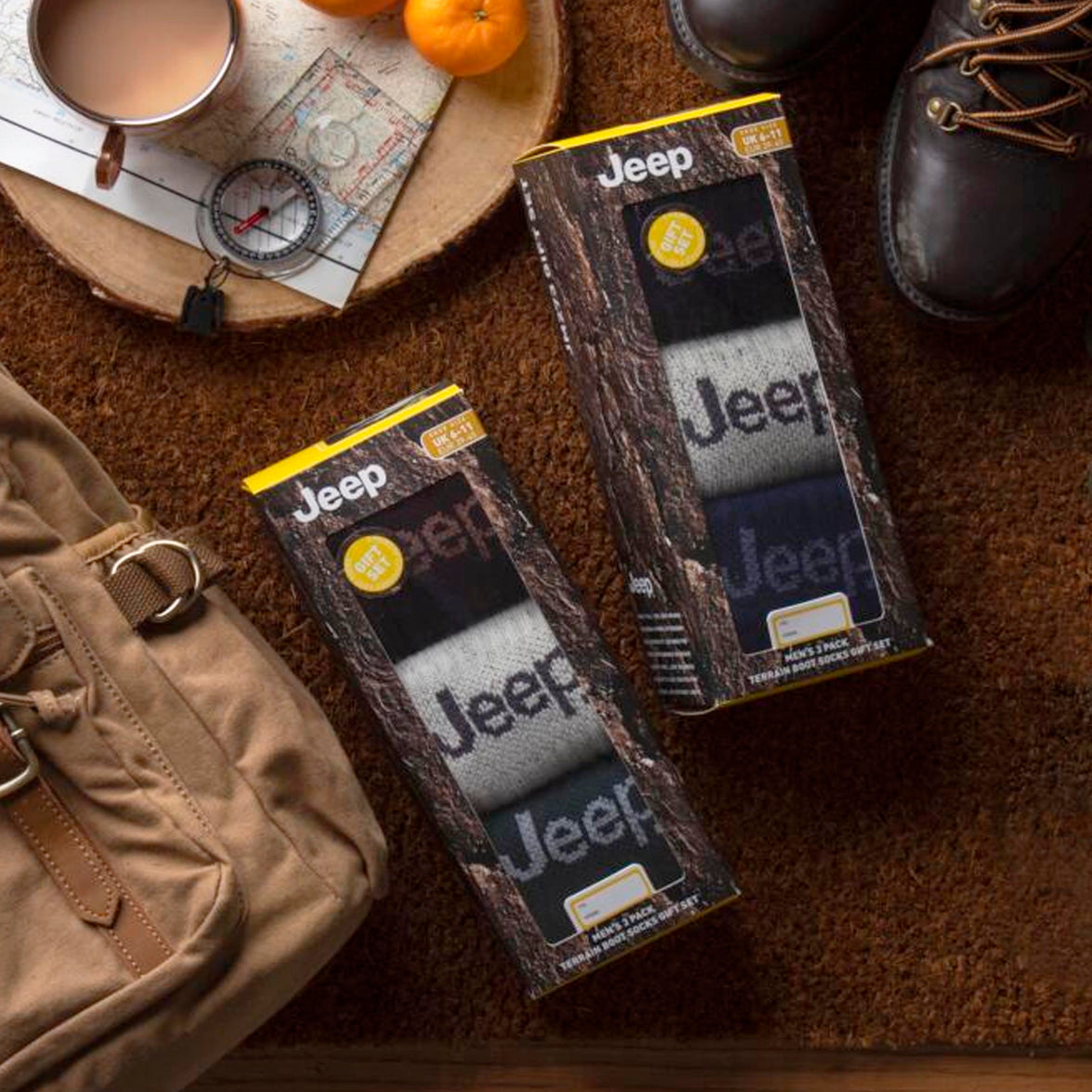 Men's 3 Pair Jeep Luxury Heavyweight Cotton Boot Socks Gift Box