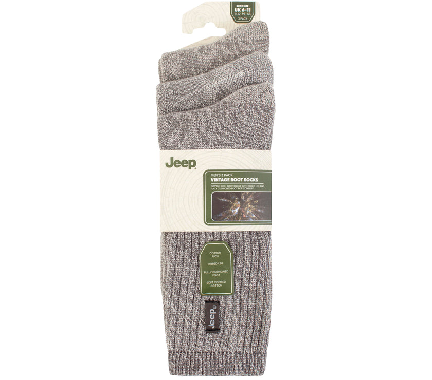 Men's 3 Pair Jeep Cotton Vintage Boot Socks