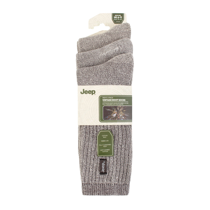 Men's 3 Pair Jeep Cotton Vintage Boot Socks