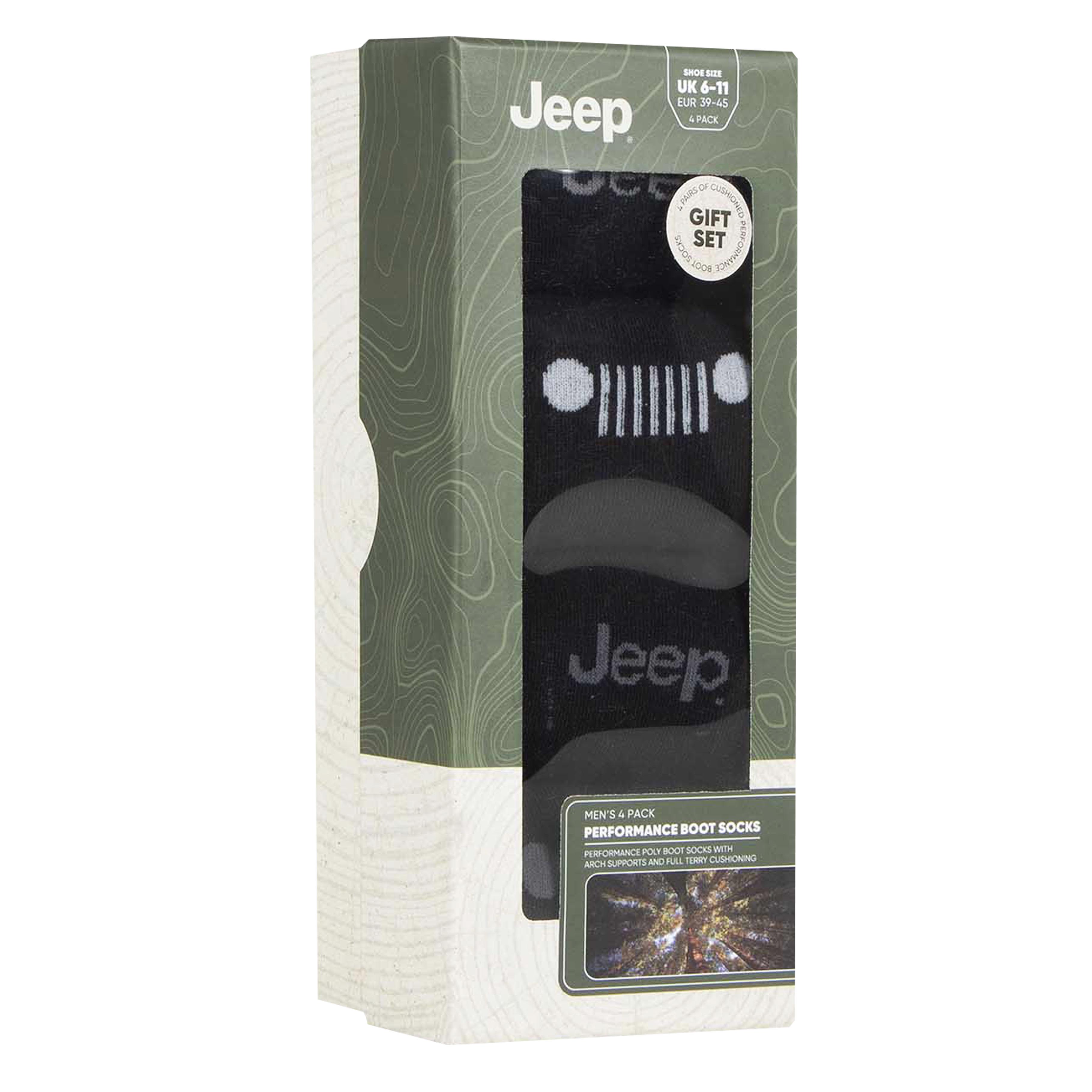Men's 4 Pair Jeep Performance Boots Socks Gift Box