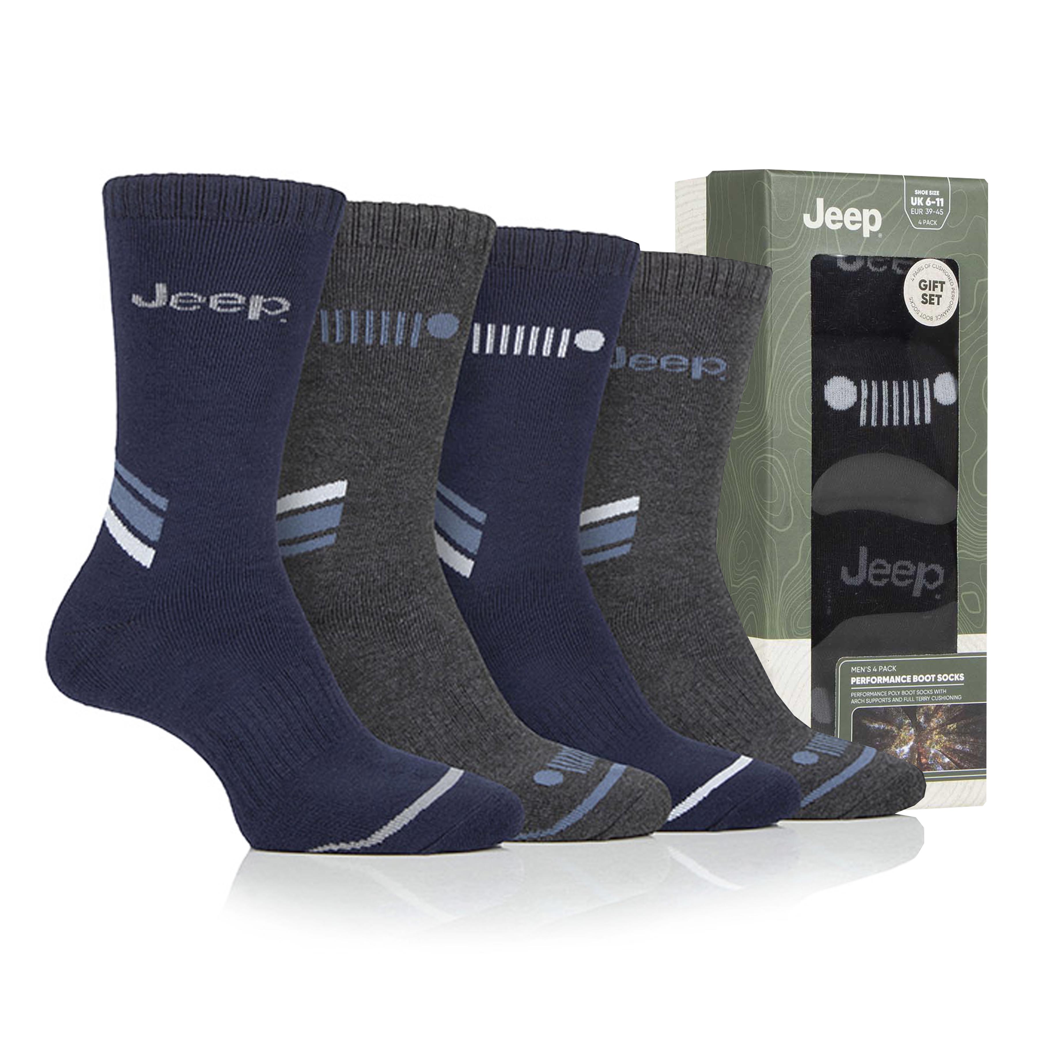 Men's 4 Pair Jeep Performance Boots Socks Gift Box