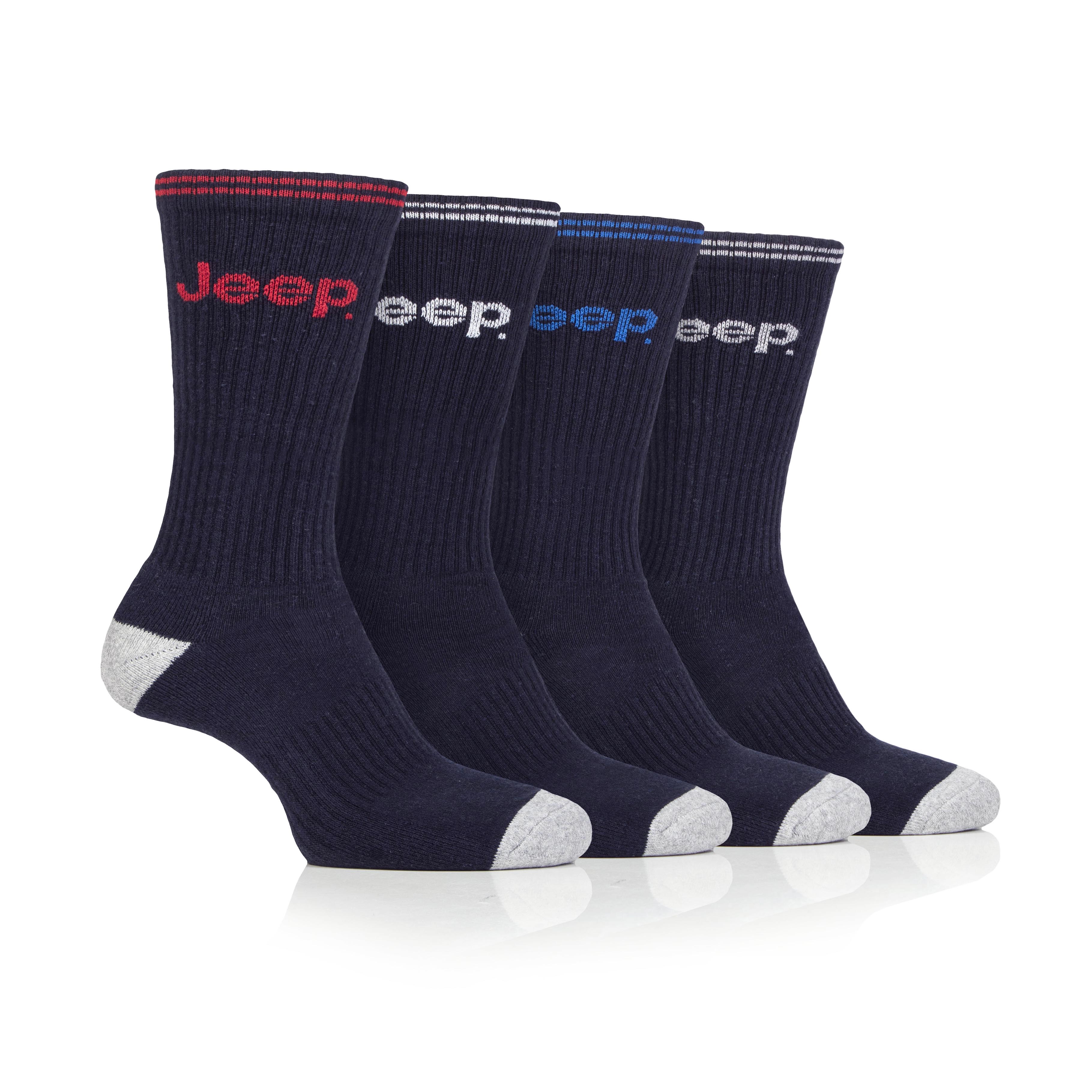 Men's 4 Pair Jeep Regenerated Cotton Crew Sports Socks