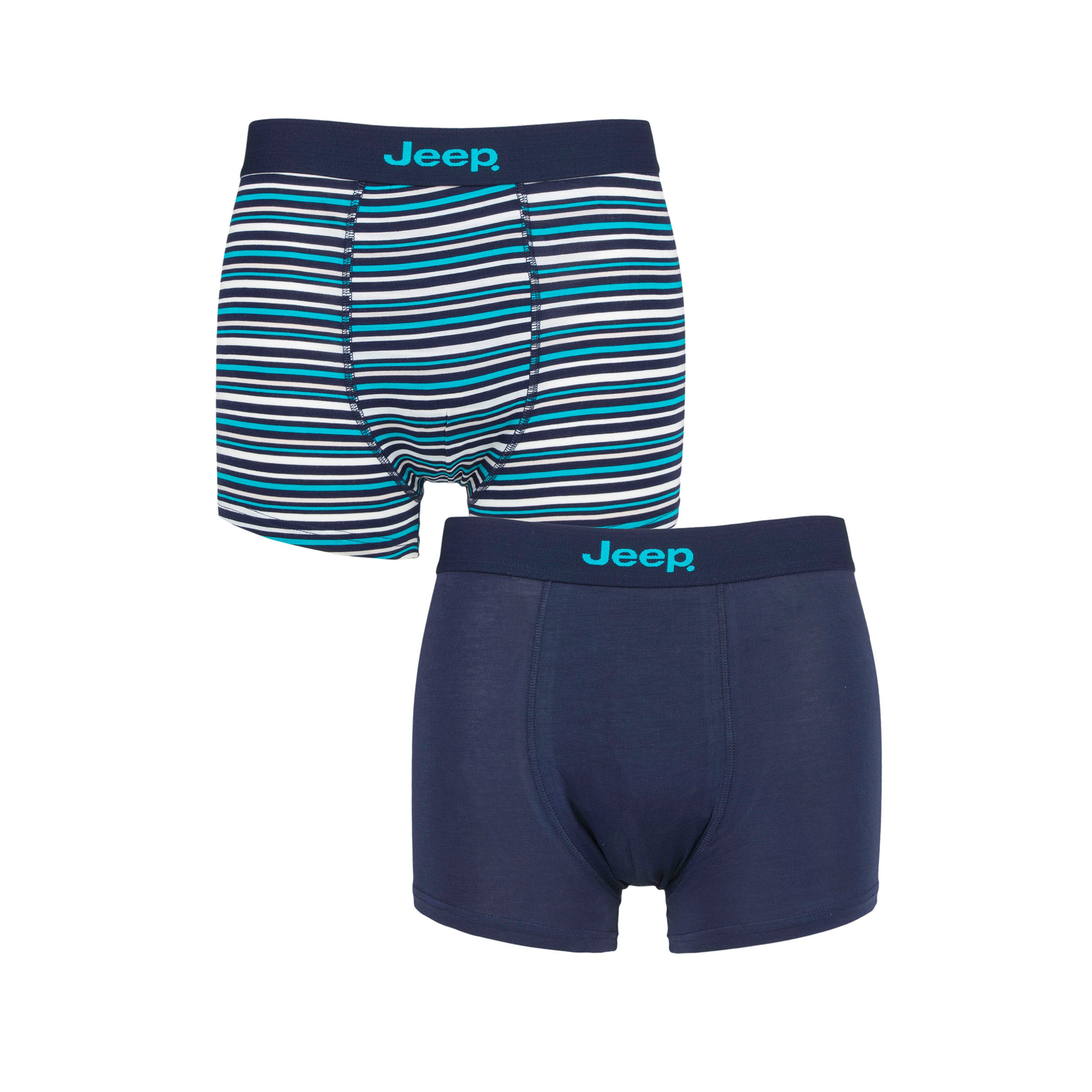 Men's 2 Pack Jeep Bamboo Stripe And Plain Fitted Trunks