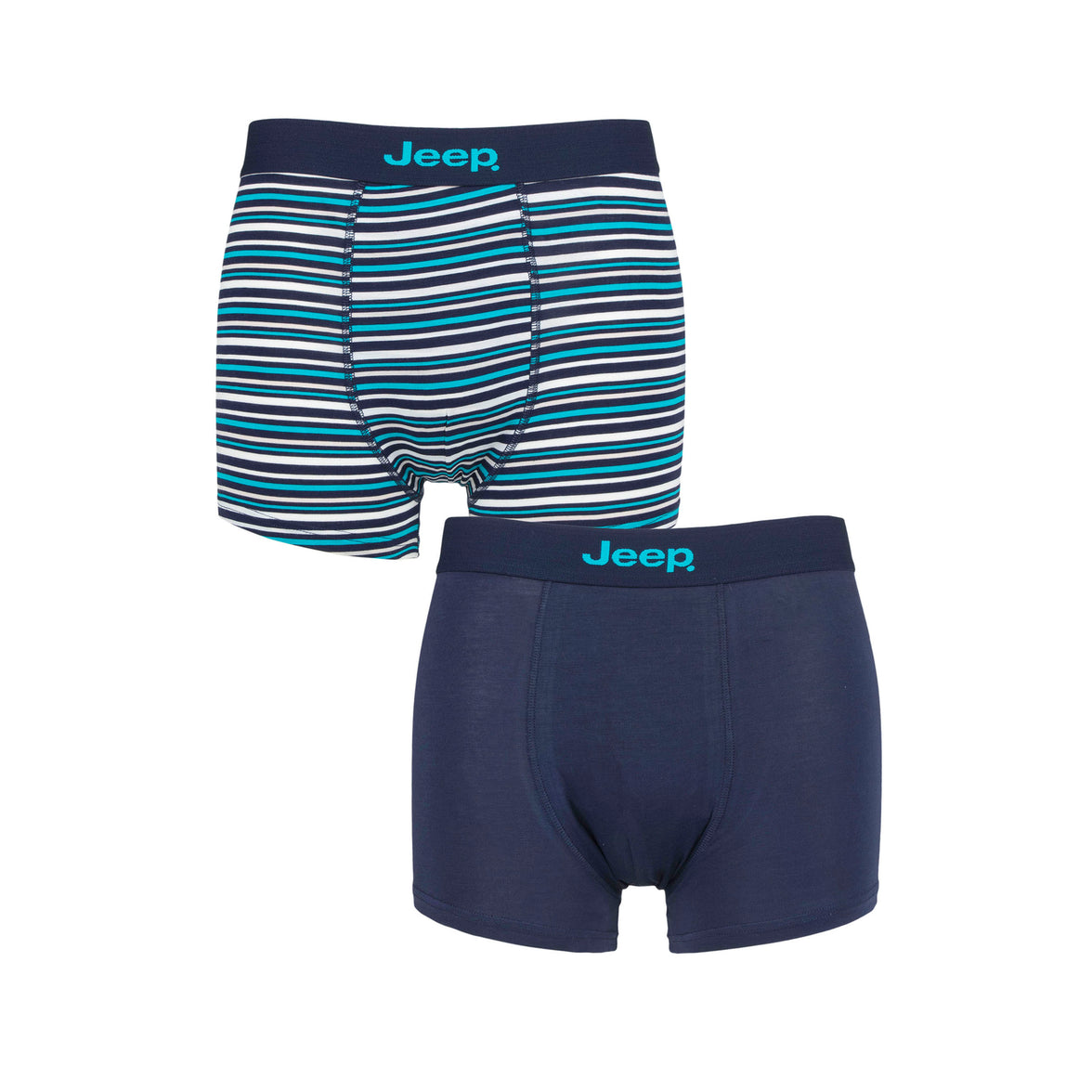 Men's 2 Pack Jeep Bamboo Stripe And Plain Fitted Trunks