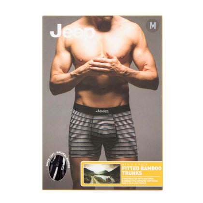 Men's 2 Pack Jeep Bamboo Stripe And Plain Fitted Trunks