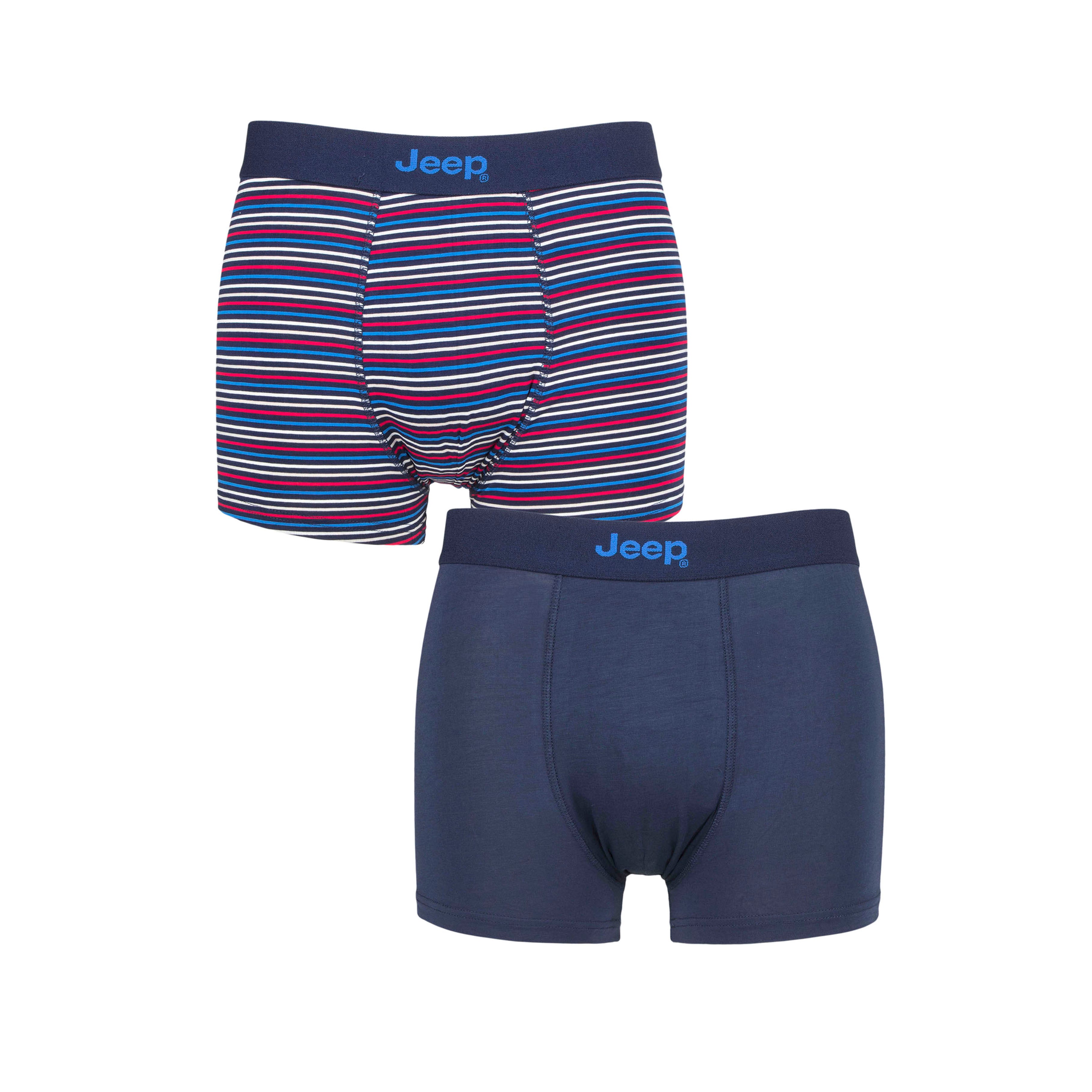 Men's 2 Pack Jeep Bamboo Stripe And Plain Fitted Trunks