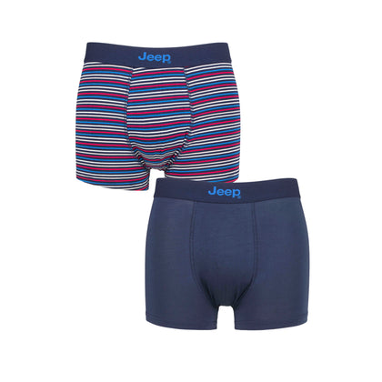 Men's 2 Pack Jeep Bamboo Stripe And Plain Fitted Trunks