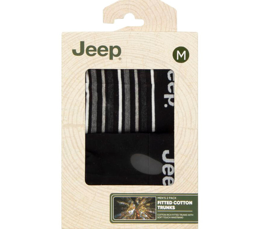 Men's 2 Pack Jeep Cotton Stripe And Plain Fitted Trunks
