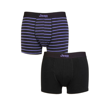 Men's 2 Pack Jeep Cotton Stripe And Plain Fitted Trunks