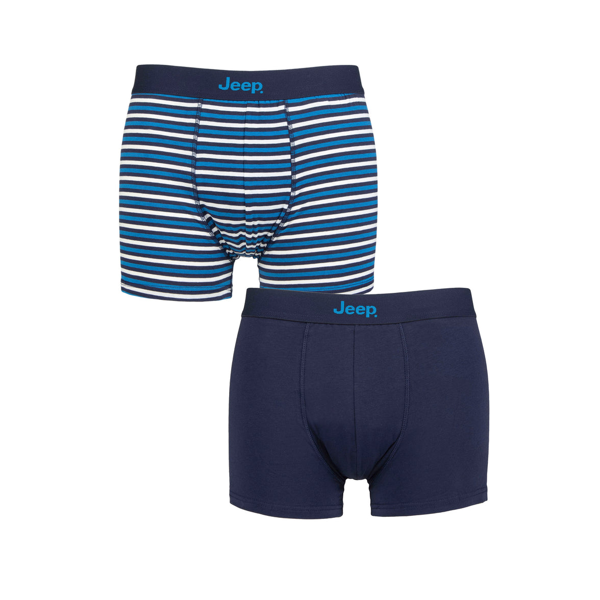 Men's 2 Pack Jeep Cotton Stripe And Plain Fitted Trunks