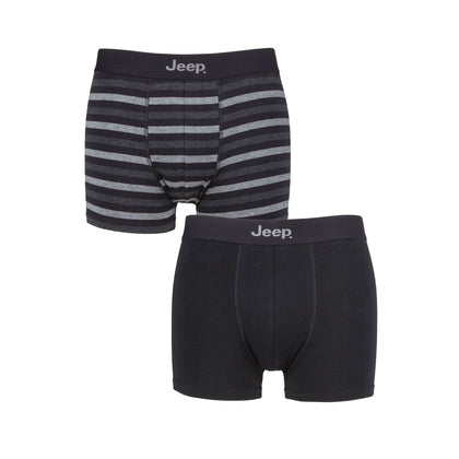 Men's 2 Pack Jeep Cotton Stripe And Plain Fitted Trunks