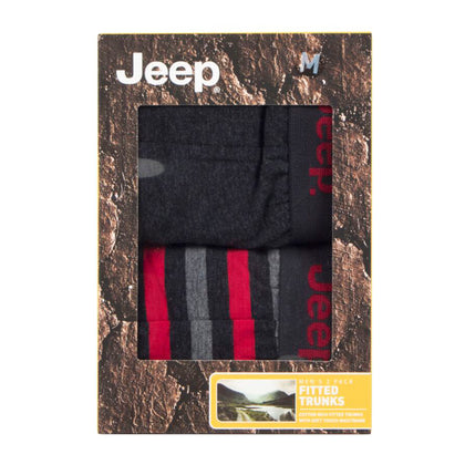 Men's 2 Pack Jeep Cotton Stripe And Plain Fitted Trunks