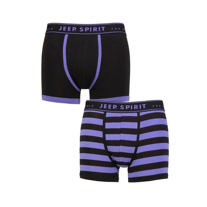 Men's 2 Pack Jeep Spirit Cotton Stripe And Plain Fitted Trunks