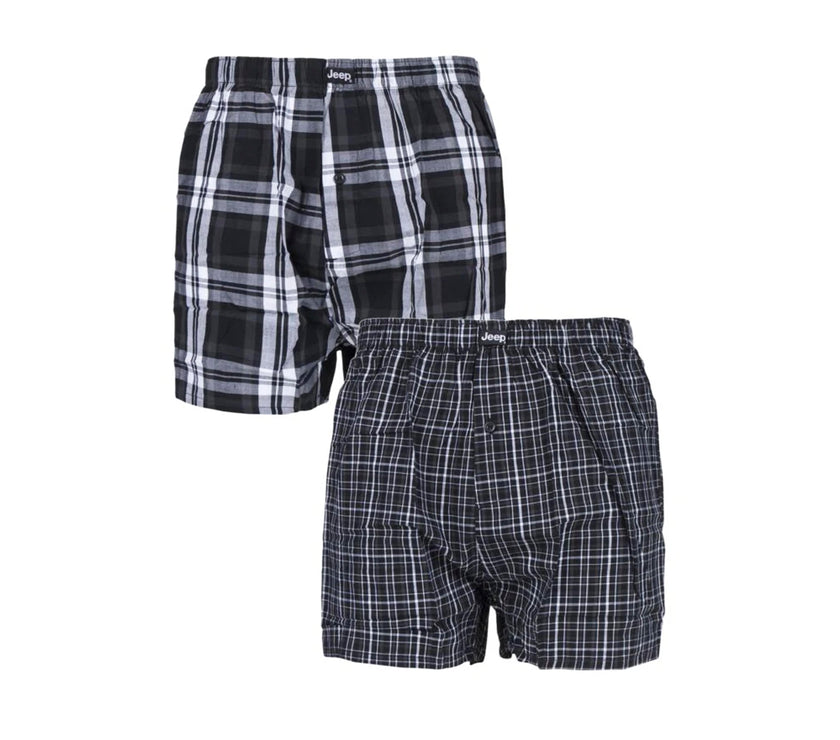 Mens 2 Pair Jeep 100% Cotton Woven Boxers