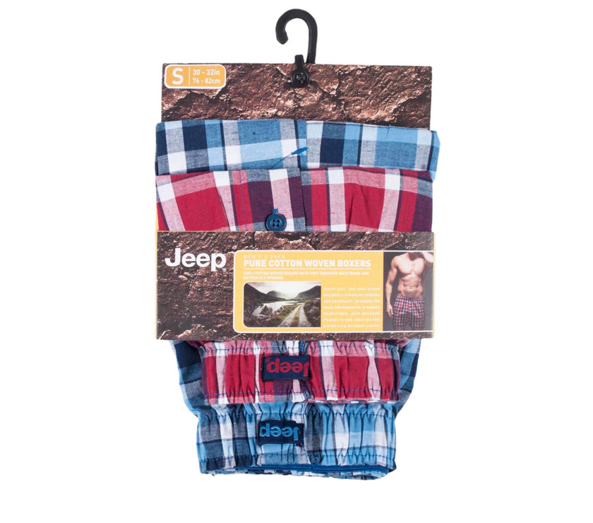 Mens 2 Pair Jeep 100% Cotton Woven Boxers