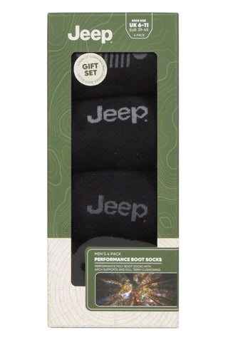 Mens 4 Pair Jeep Performance Poly Gift Boxed Boot Socks