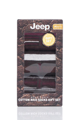 Mens 3 Pair Jeep Cotton Thick Stripe Gift Set Socks